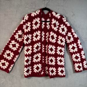 Grannycore Crochet burgundy pink cardigan Handmade